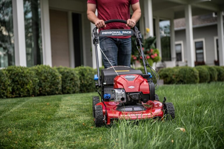 Front view of a Toro Recycler Mower cutting grass