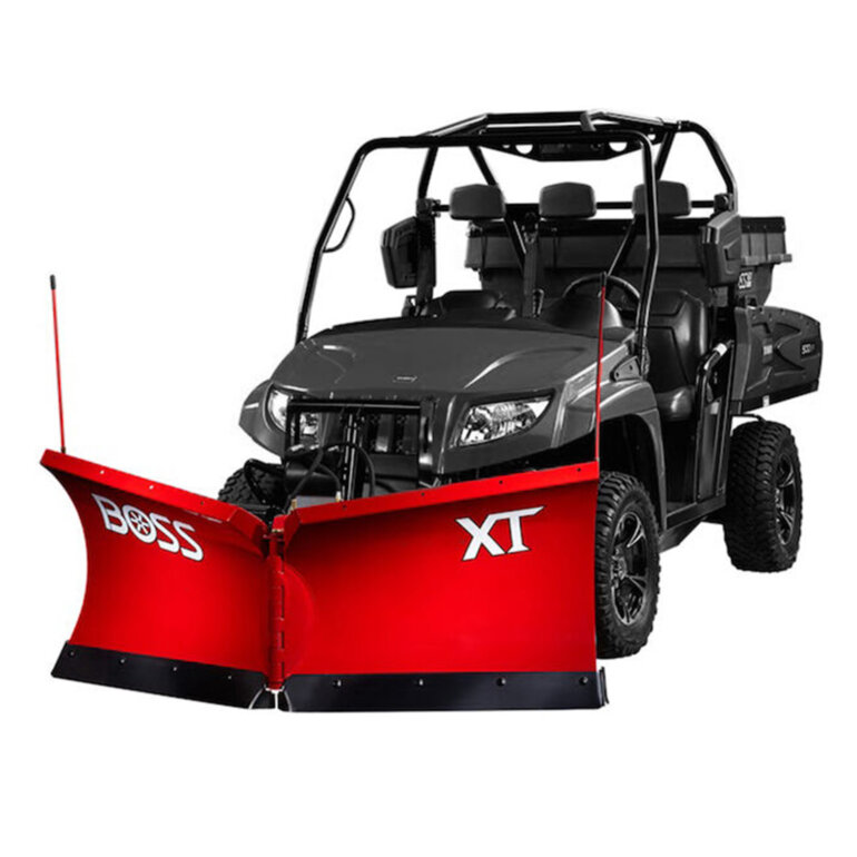 BOSS compact vehicle plow on a black and white machine