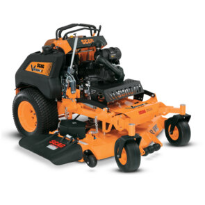 Studio shot Scag V-Ride II stand on mower front right