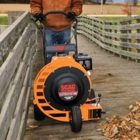 Scag walk behind leaf blower moving leaves