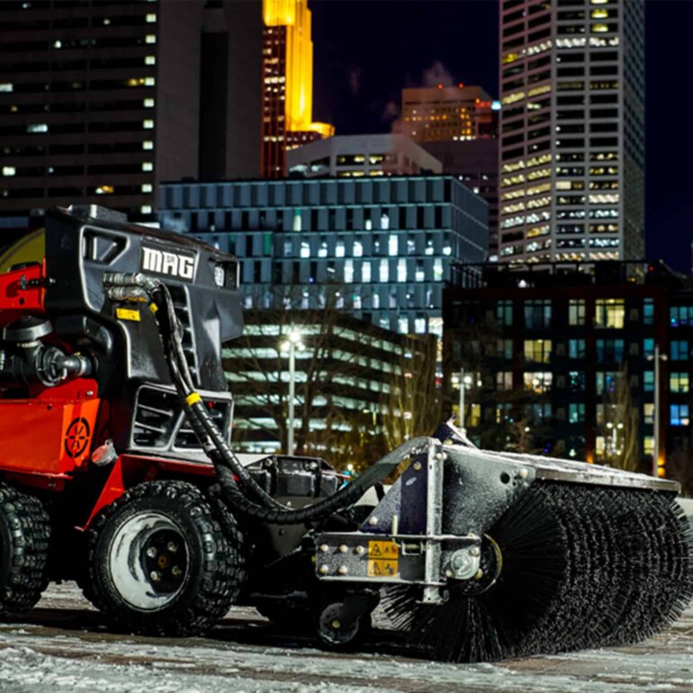 BOSS SR MAG snow plow with broom attachment